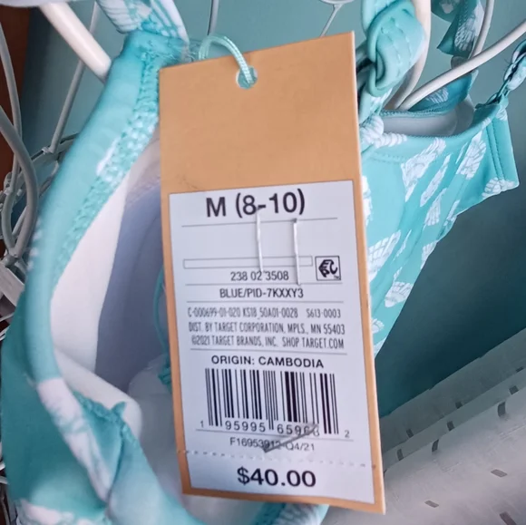 NWT Kona Sol by Target Aqua & White Shell Print 1 Piece Swimsuit - Women's Sz M - Picture 3 of 8